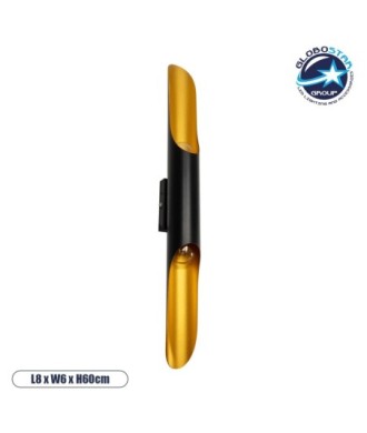 GLOBOSTAR® ESTERINA 01302 Μοντέρνο Φωτιστικό Τοίχου - Απλίκα με Ντουί 2 x E27 AC 220-240V IP20 - Μαύρο & Χρυσό - Μ5.5 x Π8 x Υ60cm